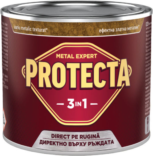 Protecta 3-в-1 Метално Цвят Черен Метал Ръжда Конвертор Праймер Декоративно Покритие Може Да Се Нанася Директно Върху Ръжда Лъскаво Покритие 0.5л Впечатляващ Златист Металик