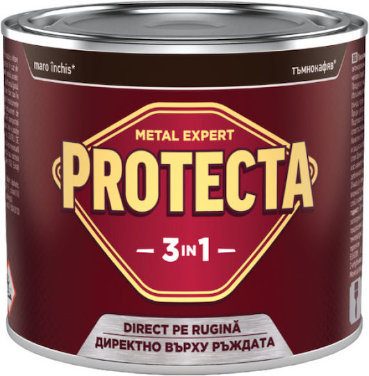 Protecta 3-в-1 Метална Боя Черни Метали Конвертор На Ръжда Грунд Декоративно Покритие В Една Кутия Може Да Се Нанася Директно На Ръжда Блестящо Покритие 2.5л Тъмно Кафяво