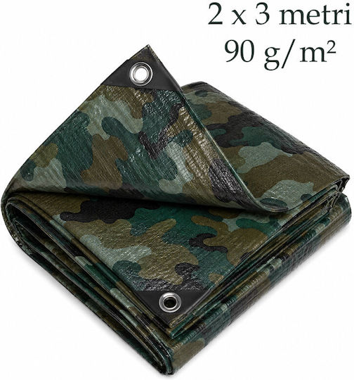 Army Tarp Outdoor 2x3 M 90 G/m² Impermeabil Cu Ochiuri Metalice Rezistent La UV