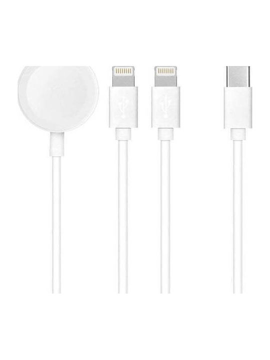 3-in-1 Charging Cable Type-c To 2x Lightning & Apple Watch 1.2m White