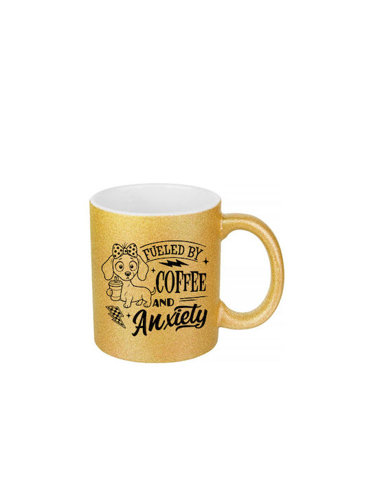 White Ceramic Mug 330ml Glitter Gold Fueled By ...