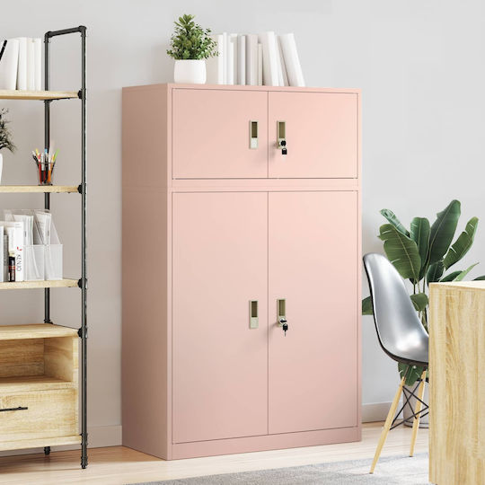Метален Офисен Шкаф С Ключалка Розов 90x40x145см