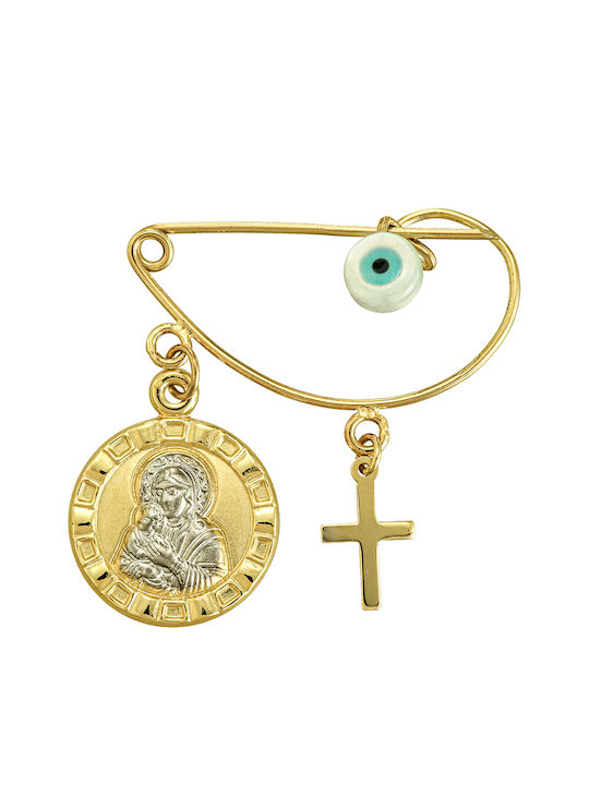 Senzio Belibasakis Kinder Sicherheitsnadel-Anhänger aus 9K Gold mit Kreuz