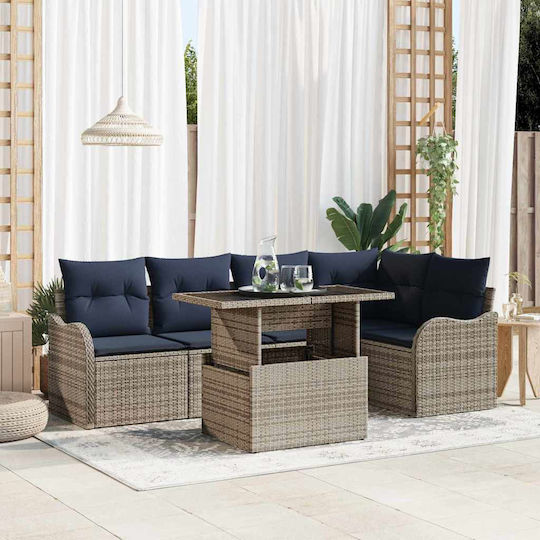 Set Sala De Mese Pentru Exterior 6 Piese Gri Cu Perne