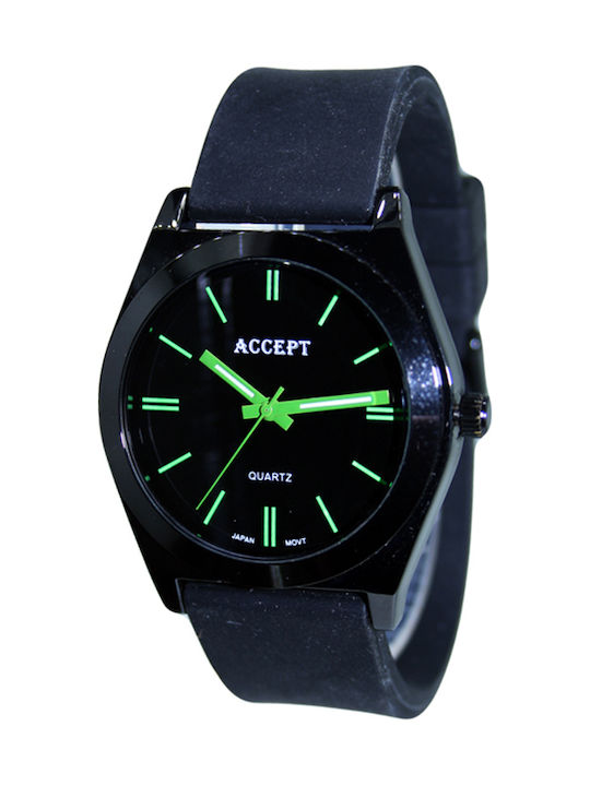 Aksept Мъжки Часовник 40mm На Батерия с Черна Каучукова Каишка