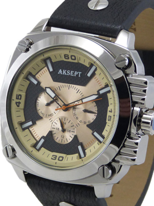 Aksept Мъжки Часовник 50mm На Батерия с Черна К...