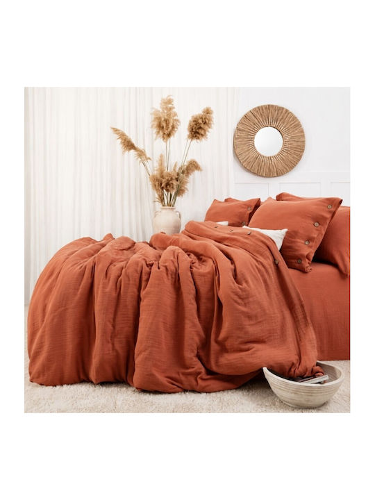 Şaheser Set Huse Pentru Pilote 100% Bumbac 200x220cm Dublă Cu 4 Fețe De Pernă & 1 Cearșaf Vetro Brick (terra)
