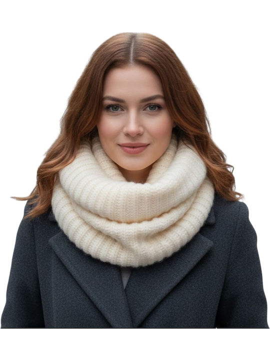 Bel Women's Wool Scarf Neck Warmer Made of White Cashmere
