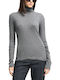 Damen Bluse Baumwoll Langärmelig Rollkragenpullover Grau