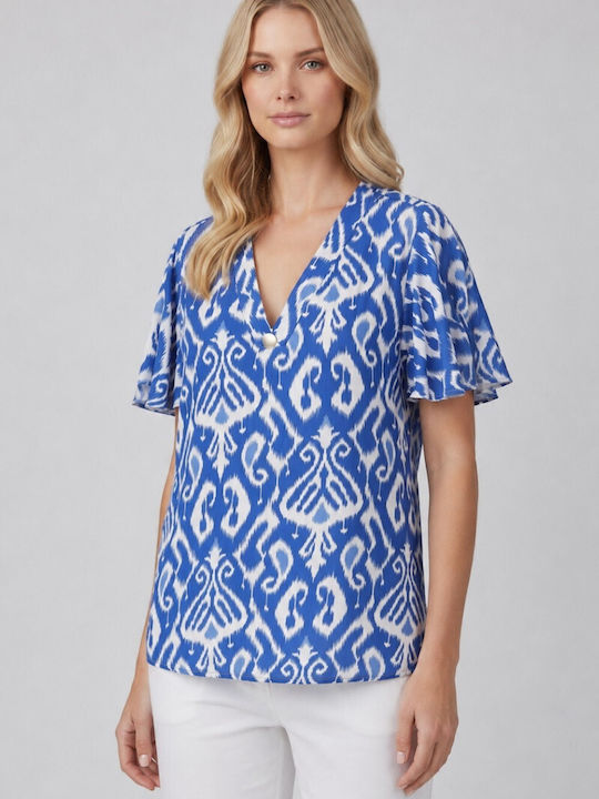 Bluza Damă Crop Top cu Decolteu în V Albastru Eșarfa