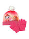 Kinder Beanie Set mit Fleece Rosa Handschuhen