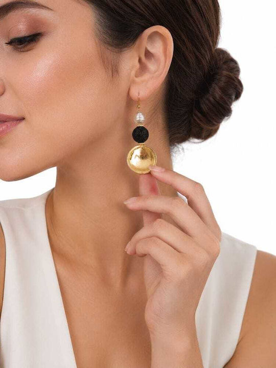 Liva Fashion Gold Plated Dangle Earrings with Stones and Black Pearls Liva Fashion Gold Plated Dangle Earrings with Stones and Black Pearls
