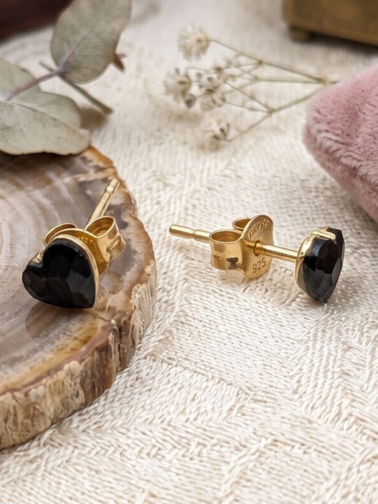 Grekas Stud Earrings Made of Gold Plated Silver Black Earrings