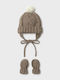 Kinder Beanies Set mit gestricktem braunem Ohrenschutz