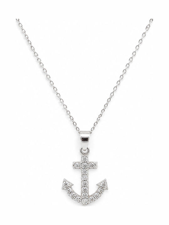 Ortaxidis Necklace Anchor In 14K White Gold With Zircon