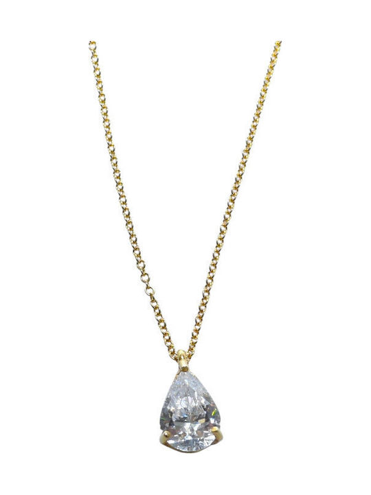 Gatsa Colier Cu Design Lacrimă Din Aur Galben 14 Carate Cu Zircon
