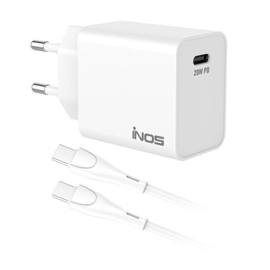 iNOS Φορτιστής με Θύρα USB-C και Καλώδιο USB-C - USB-C 20W Power Delivery / Quick Charge 3.0 Λευκός (76716)