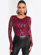Bodysuit Pentru Femei See Through & Paiete Burgundy