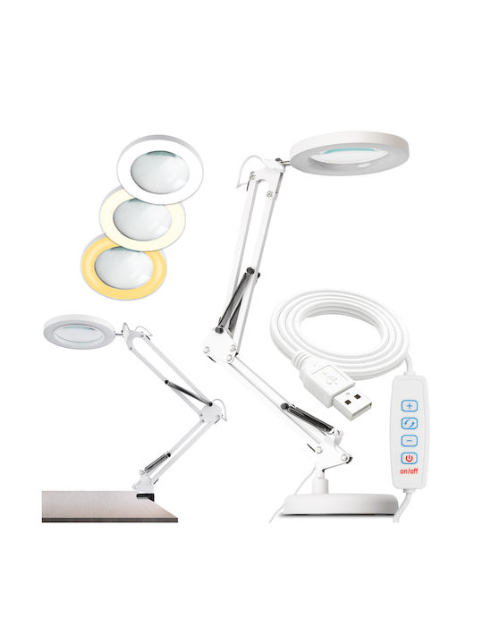 Επιτραπέζιο Φωτιστικό Luca 2 Led 8w Cct Μεγεθυντικός Φακός 3x Λευκό Lumiled