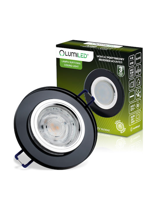 Потолочно Осветително Тяло Led Халоген Стъкло Gu10 Mr16 Фиксирано Кръгло Ariel Черно