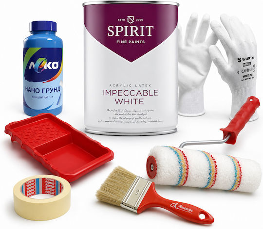 Комплект За Боядисване До 30 М² Покривна Повърхност Spirit Безупречно Покритие Матиран 30 Бял Матиран Латексов Грунд Аксесоари