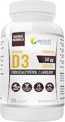 Wish Pharmaceutical Витамин D3 50μg + Пребиотик Витамин за Укрепване на Имунната Система и Здравето на Костите 120 Капсули