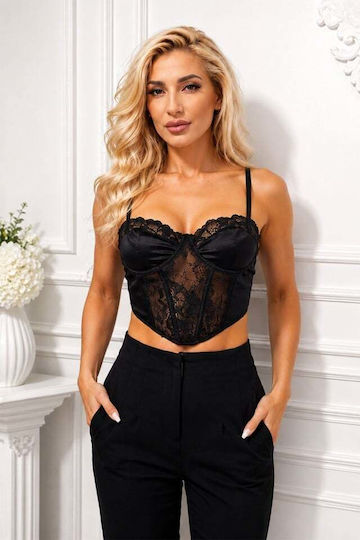 Satin Corset Eumipa Lace Asymmetric Cut Black Size S M