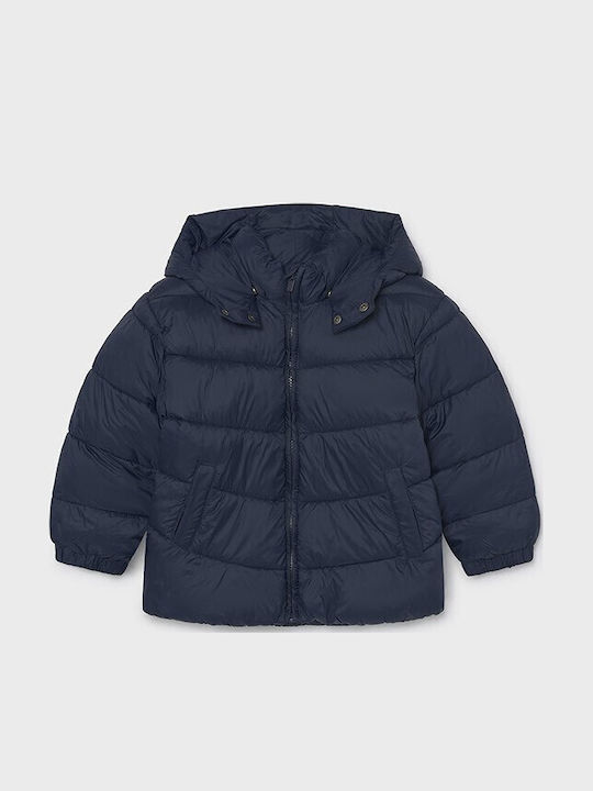 Mayoral Kids Quilted Short Jacket with Hood Blue
