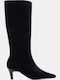 Wildleder Damenstiefel mit mittlerem Absatz Schwarz