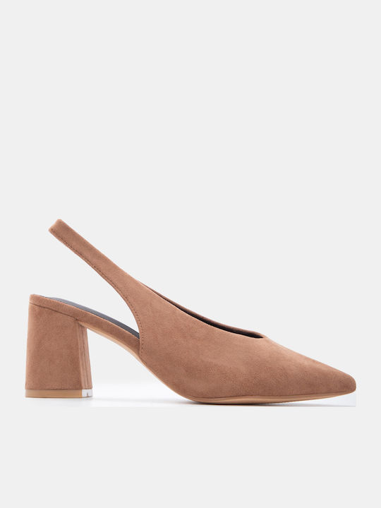 Luigi Pointed Toe Heels With Medium Brown Heel