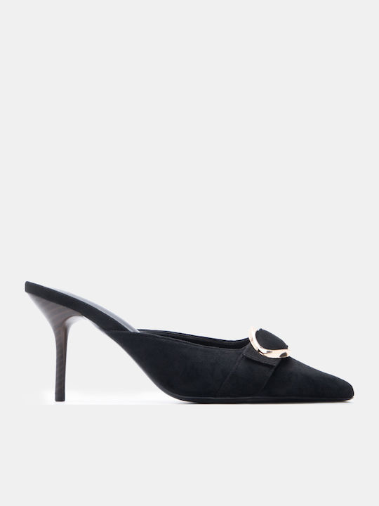Suede Damen Pantoletten mit Hoch Absatz in Schwarz