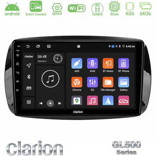 Clarion Ηχοσύστημα Αυτοκινήτου για Smart ForTwo 2015-2022 (Bluetooth/USB/WiFi/GPS/Apple-Carplay/Android-Auto) με Οθόνη Αφής 9"