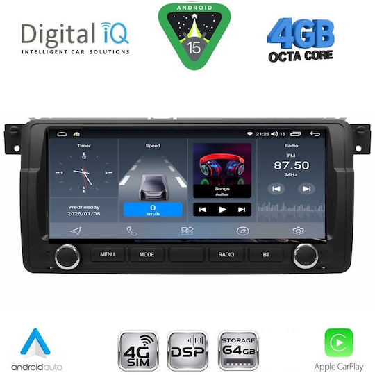 Digital IQ Car Audio System for BMW Series 3 / E46 1998-2005 (Bluetooth/USB/WiFi/GPS/Apple CarPlay/Android Auto) with 8.8" Touch Screen