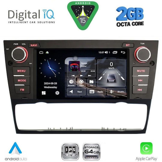 Digital IQ Sistem Audio Auto Pentru BMW Seria 3 2005-2012 Bluetooth USB Wi-Fi GPS Apple CarPlay Android Auto Cu Ecran Tactil 7"