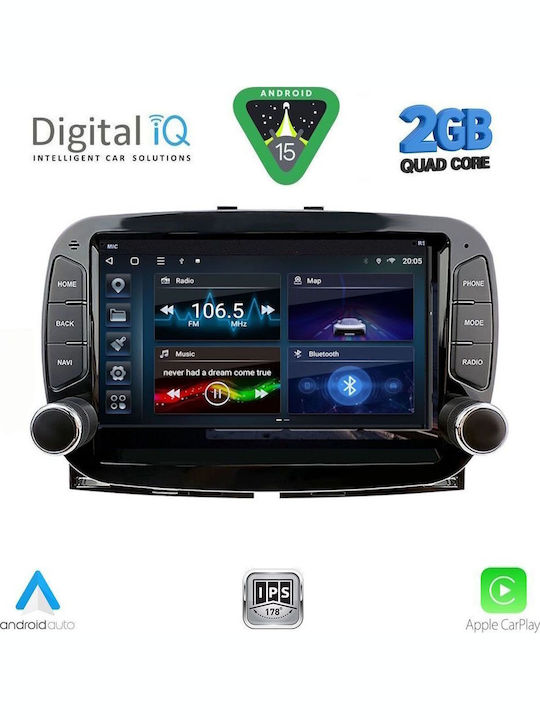 Digital IQ Auto-Audiosystem Für Fiat 500 2016-2025 Bluetooth USB Eingebautes Wi-Fi GPS Apple CarPlay Android Auto Mit Touchscreen 7 Zoll
