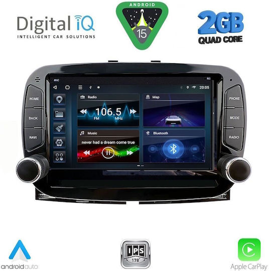 Digital IQ Car Audio System for Fiat 500 2018 (Bluetooth/USB/WiFi/GPS/Apple CarPlay/Android Auto) with 7" Touch Screen