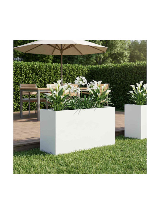 vidaXL Метална Бяла Саксия За Цветя За Градина 100x30x50см