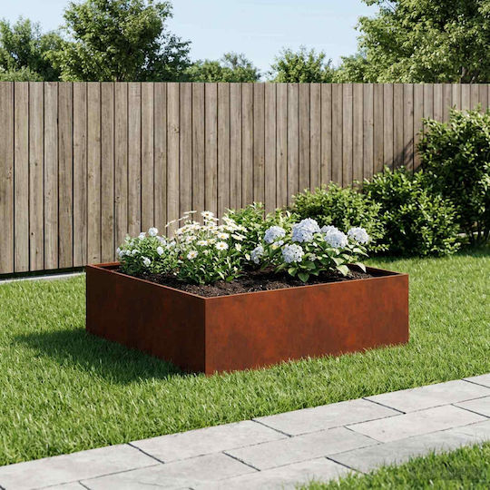 vidaXL Градинска Метална Саксия Ръждясала 100x100x30см