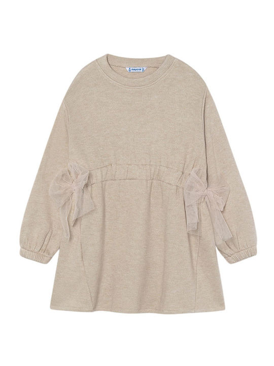 Mayoral Girls Dress Long Sleeve Knitted Beige