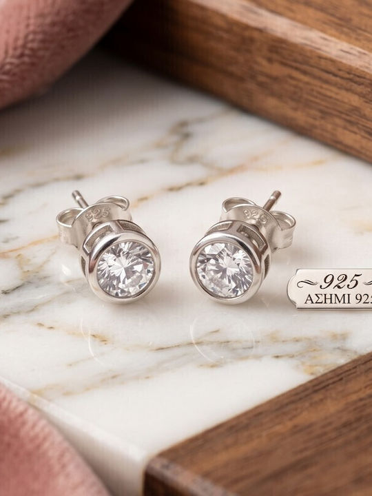 Grekas Silver Stud Earrings with Stones