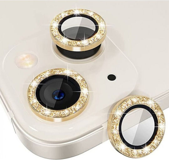 Protector Ring Glitter Protecție Cameră Tempered Glass Auriu pentru Iphone 14 / 14 Plus