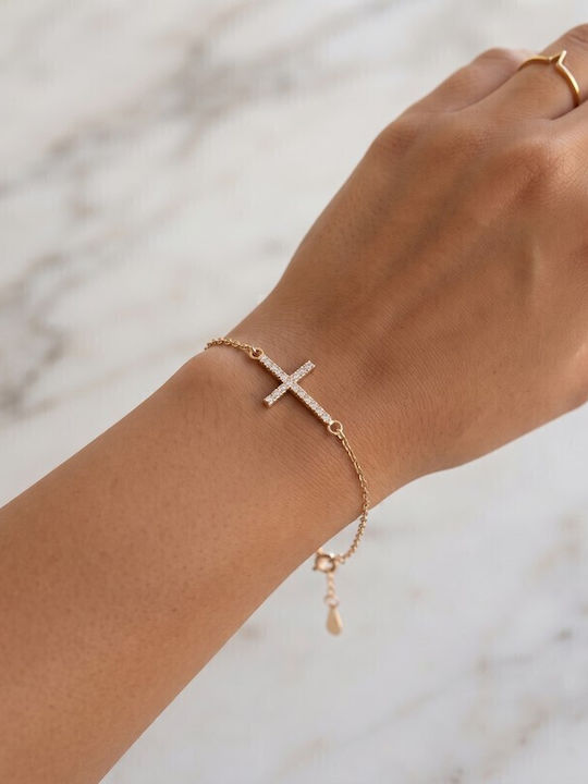 Grekas Women's Bracelet with Cross Design Gold Plated Silver with Zircon 5cm
