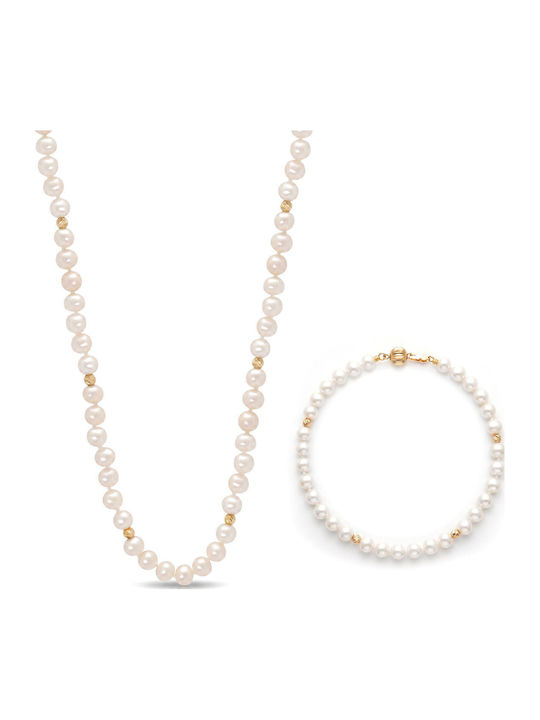 Kiriakos Gofas Set with Necklace & Bracelet with Stones and Pearls