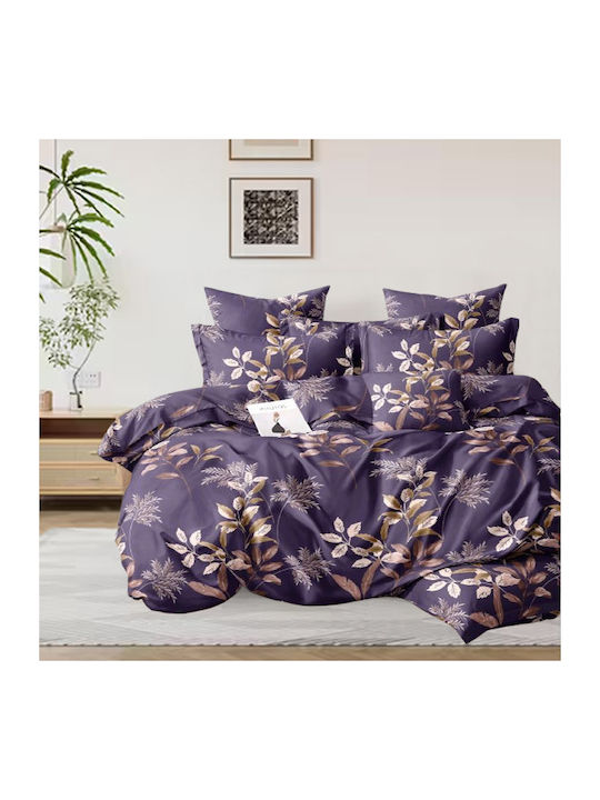 SpitiBazaar Module Cearceafuri De Pat Supra-duble Cu Hugger Din Cauciuc 160x200+30cm Mov (4 Buc)