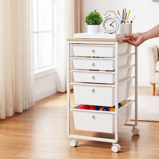 Vevor Kitchen Trolley Wooden 5 Tier White