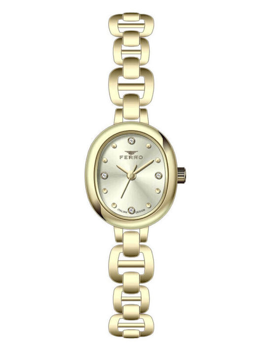 Ferro Womens Battery Watch With Gold Metal Brac...