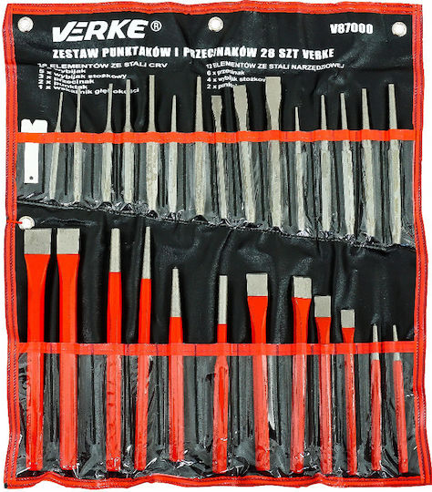 Set Chisels Punches Center Punches 28 Pieces Case Verke V87000