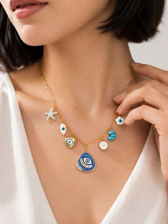 Liva Fashion Колиета Очи Златно Синьо НК00024