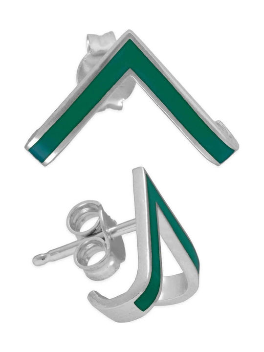 Men's Earring Triangle Enamel Green Stone Handm...