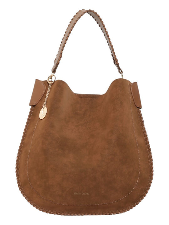 Fabric Knitted Women's Shoulder Bag Suede Brown